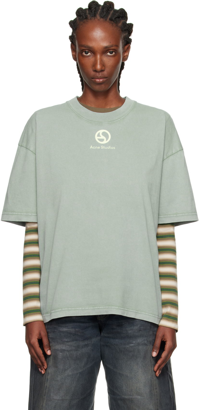 Тениска Acne Studios Acne Studios Logo T-Shirt Зелено | CL0360-