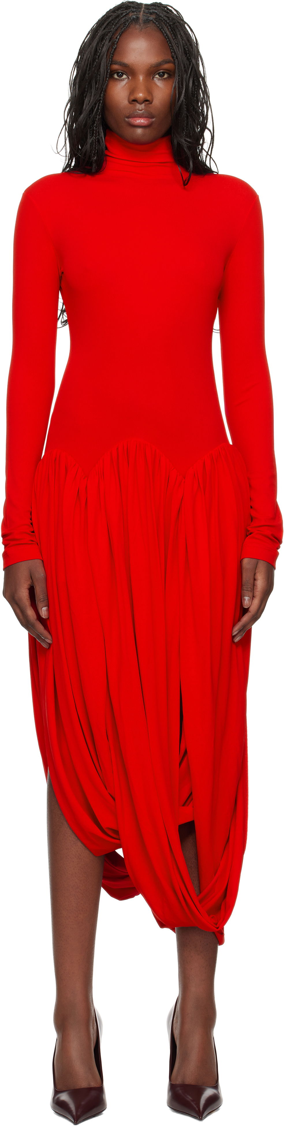 Pокля FERRAGAMO Turtleneck Tulip Maxi Dress Червено | 778299, 0