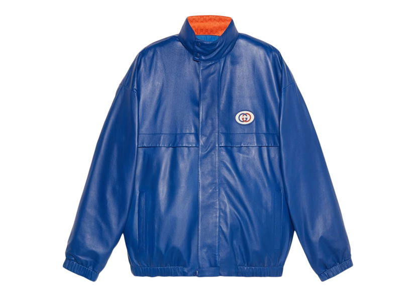 Яке Gucci Reversible Interlocking G Leather Jacket Blue Синьо | 691071 XNAQ1 4153