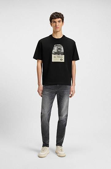 Тениска BOSS Relaxed-Fit Cotton Jersey T-Shirt with All-Terrain Graphic Черно | 50546958, 1