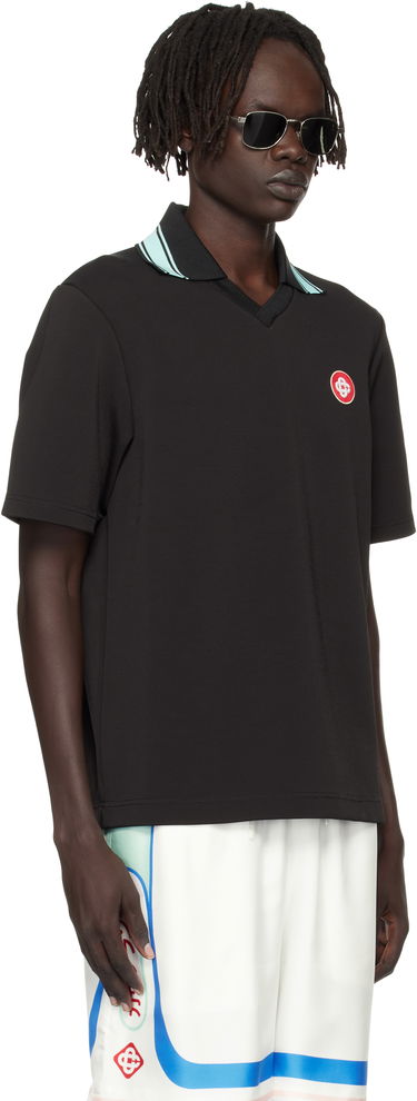 Поло тениска Casablanca Casablanca Double V-Neck Short Sleeve Polo Черно | MPF25-JTP-381-01, 1