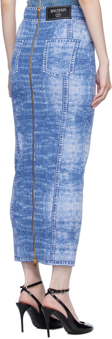 Пола Balmain Denim Effect Knit Midi Skirt Синьо | EF1LD475KH80, 2