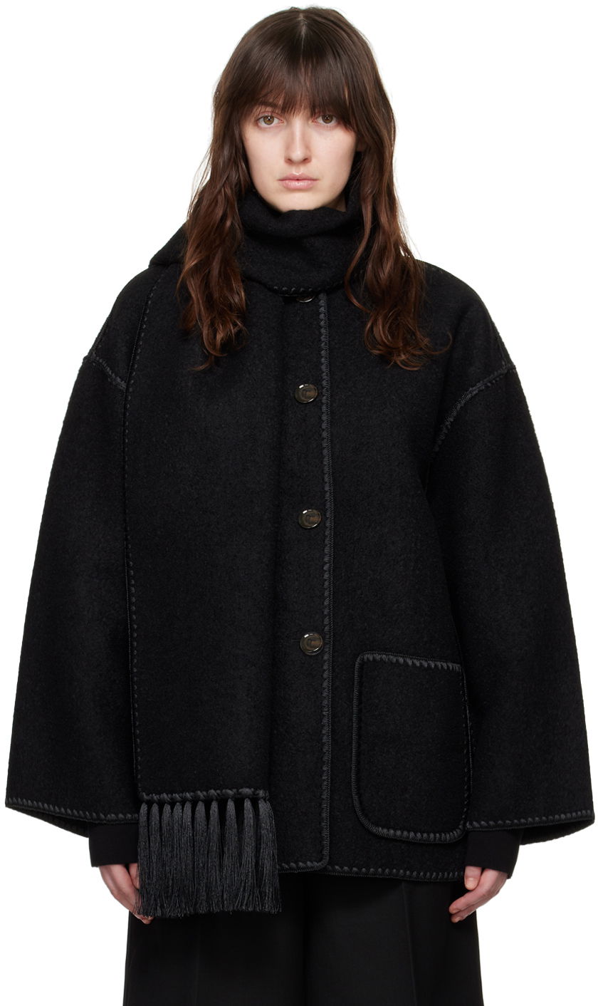 Яке TOTEME TOTEME Embroidered Hooded Jacket with Fringed Scarf Черно | 224-1018-201, 0
