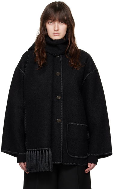 Яке TOTEME TOTEME Embroidered Hooded Jacket with Fringed Scarf Черно | 224-1018-201, 0