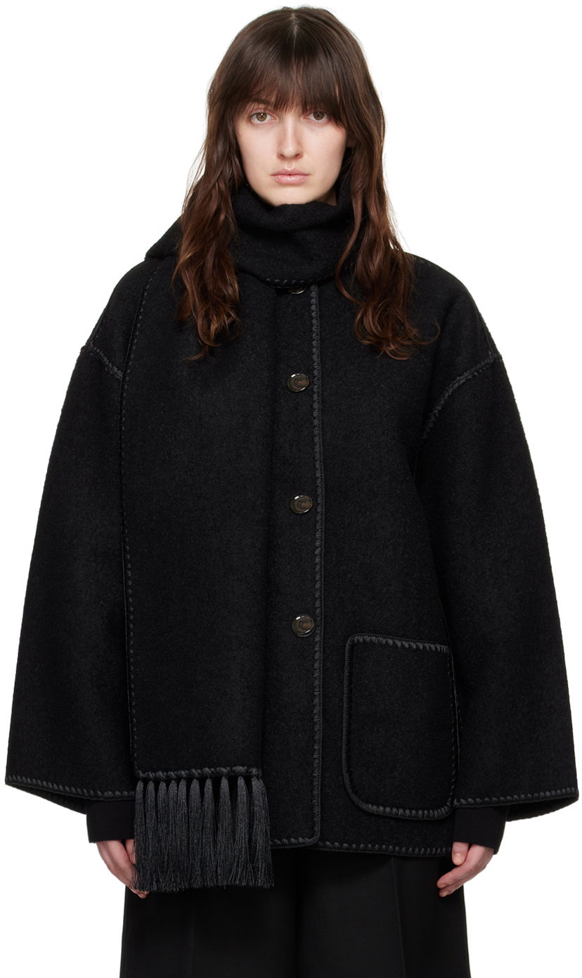 Яке TOTEME TOTEME Embroidered Hooded Jacket with Fringed Scarf Черно | 224-1018-201