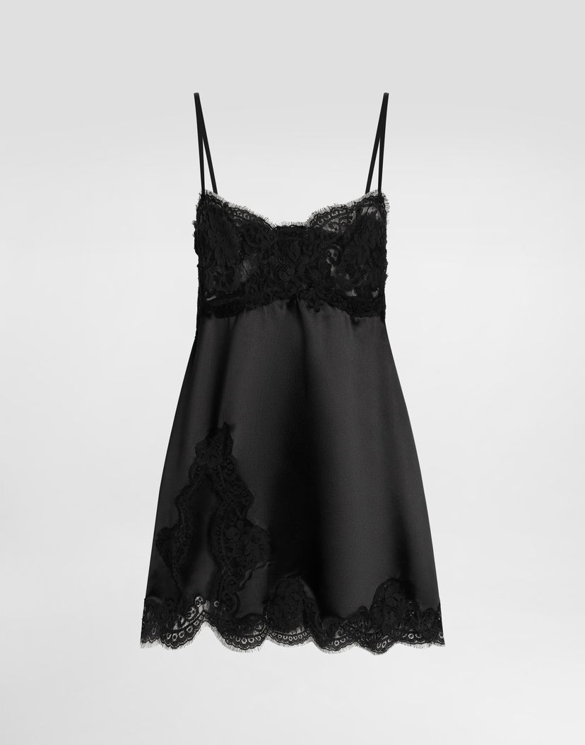 Pокля Dolce & Gabbana Dolce & Gabbana Soft Satin Lace Dress Черно | F60E7TFU1NUN0000