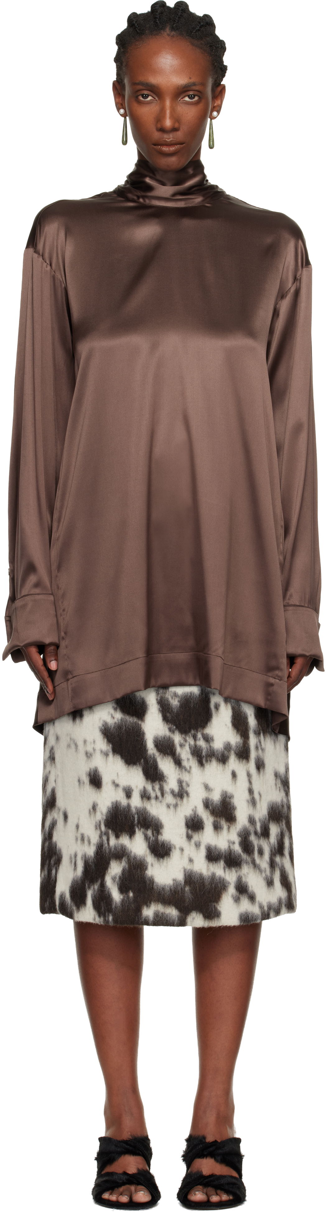 Риза Dries Van Noten Dries Van Noten Satin Turtleneck Blouse Кафяво | 252-010779-2032, 0