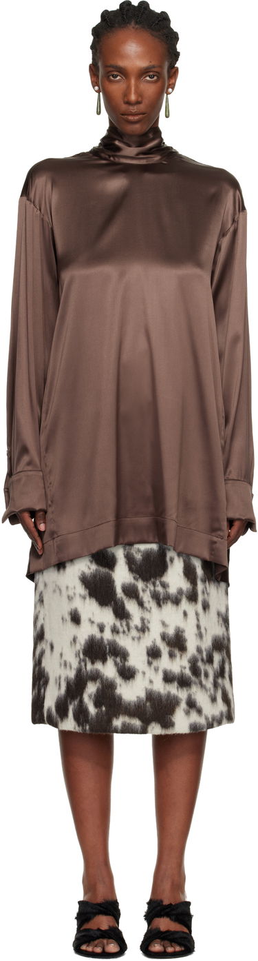 Риза Dries Van Noten Dries Van Noten Satin Turtleneck Blouse Кафяво | 252-010779-2032, 0