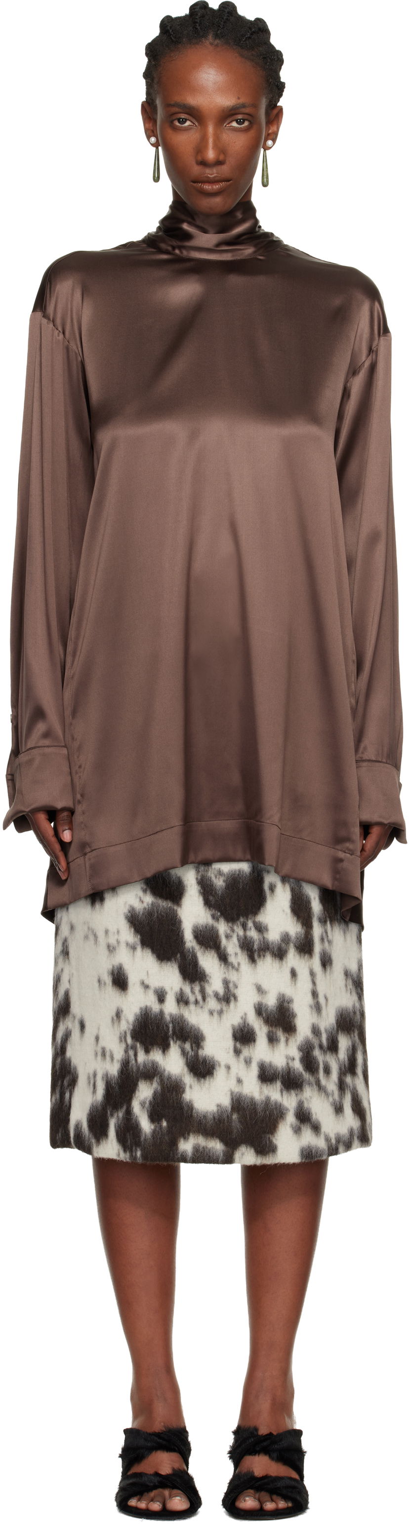 Риза Dries Van Noten Dries Van Noten Satin Turtleneck Blouse Кафяво | 252-010779-2032