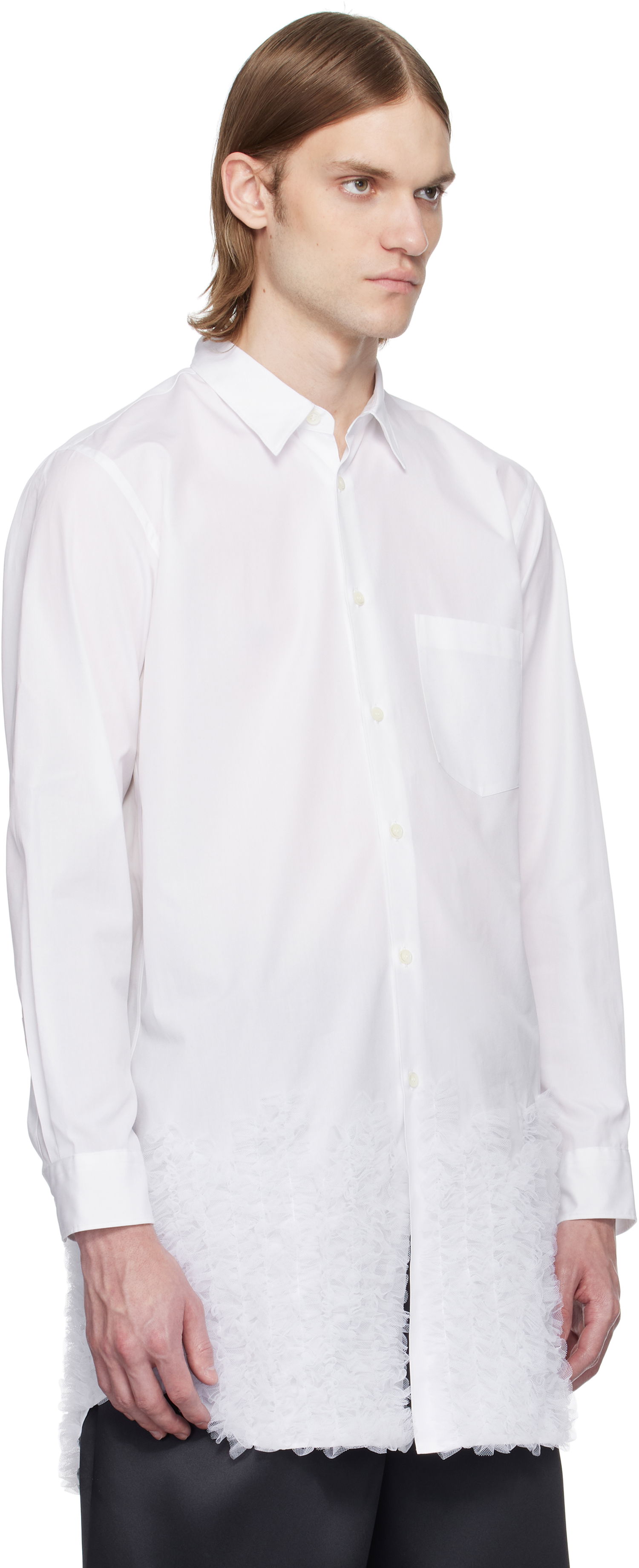 Риза Comme des Garçons Homme Plus Cotton Broad & Nylon Tulle Shirt Бяло | PO-B026-051, 1