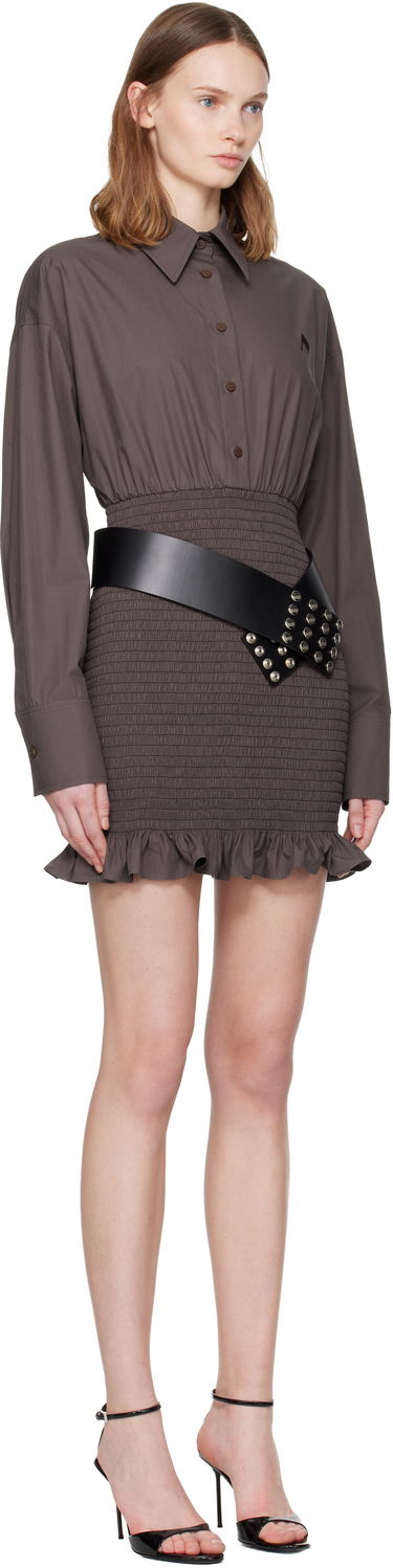 Pокля The Attico The Attico Long-Sleeve Poplin Collared Shirred Ruffled Mini Dress Кафяво | 251WCA00450 CCC052AA, 1