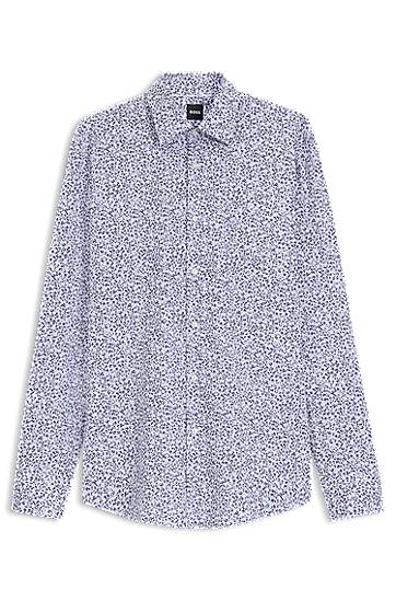 Men's Slim Fit Floral Print Stretch Cotton Poplin Shirt