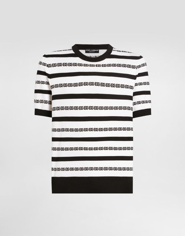 Dolce & Gabbana Silk Crew-Neck Pullover with Logo Stripes