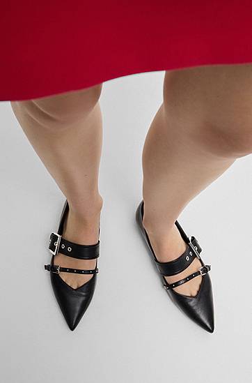 Облекло и аксесоари BOSS Nappa Leather Ballerina Pumps with Buckled Straps Черно | 50536400, 1