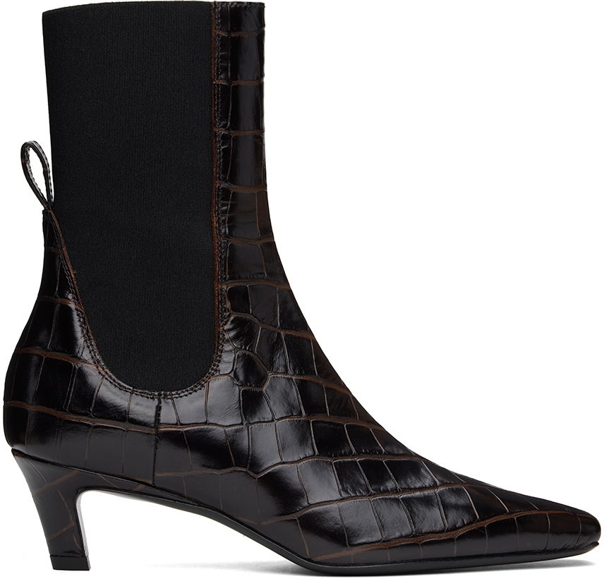 Облекло TOTEME TOTEME 'The Mid Heel' Croc-Embossed Leather Ankle Boots Кафяво | 231-907-847, 0