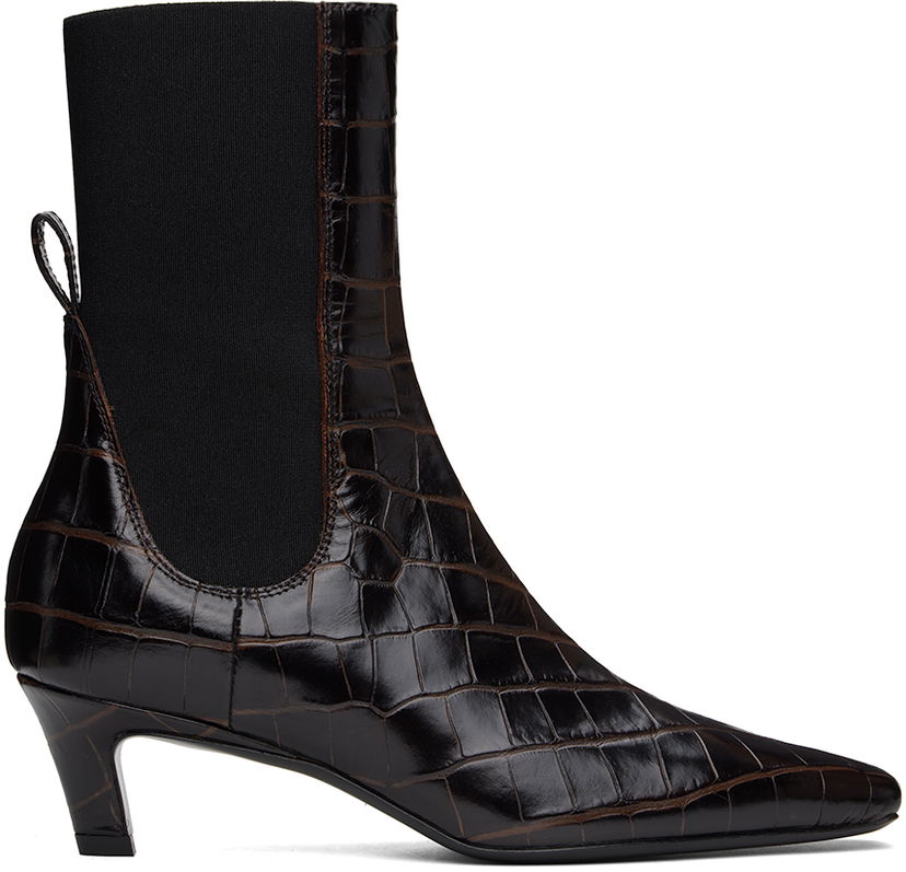 Облекло TOTEME TOTEME 'The Mid Heel' Croc-Embossed Leather Ankle Boots Кафяво | 231-907-847