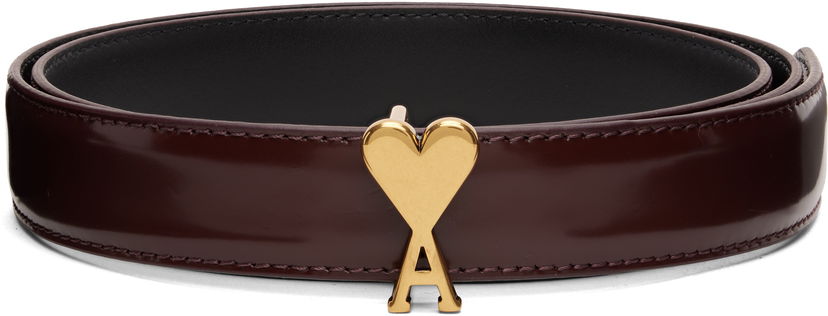 Колани AMI Ami de Coeur Heart Buckle Patent Leather Belt Бургунди | H25UBL209.AL0139