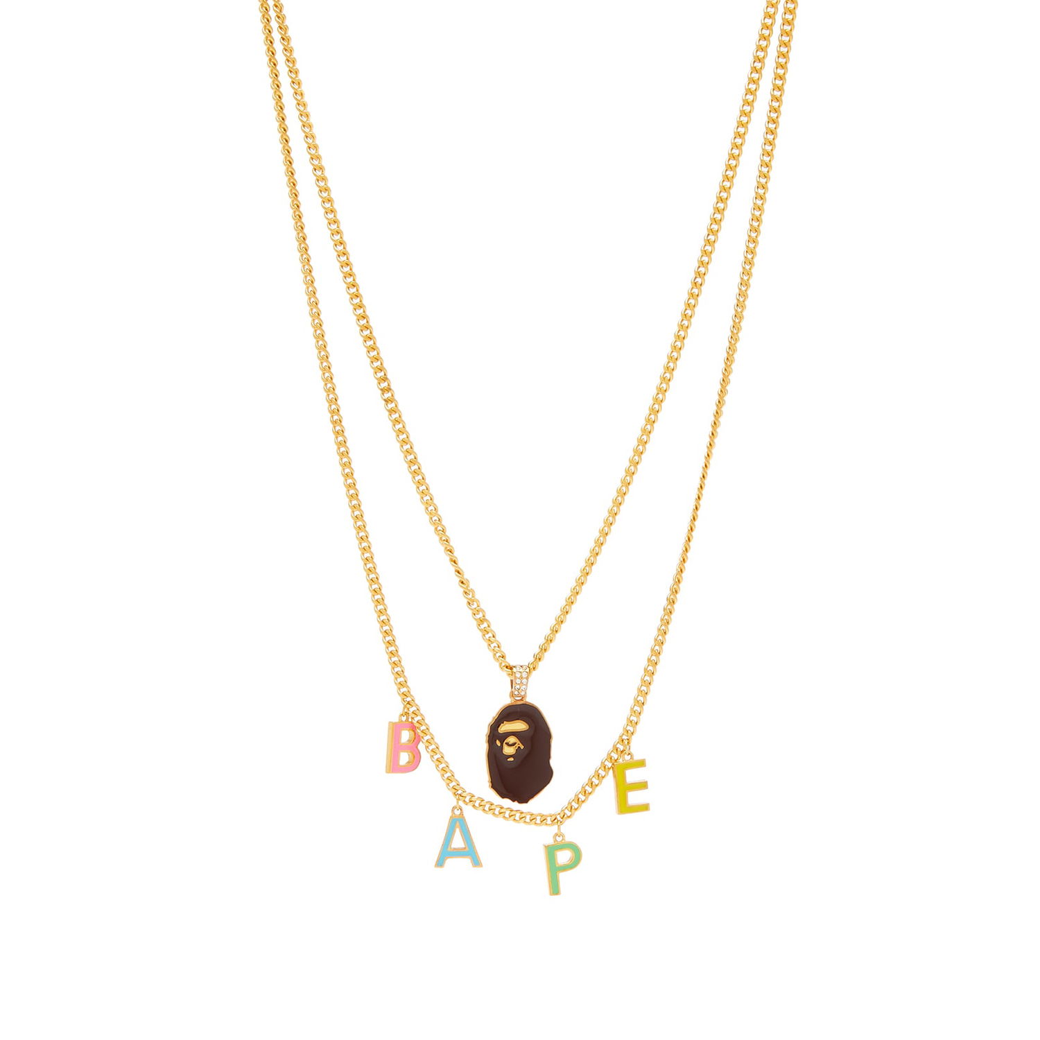 Колие BAPE Ape Head Double Chain Necklace Gold Металик | 001GDJ302001L-GLD, 0
