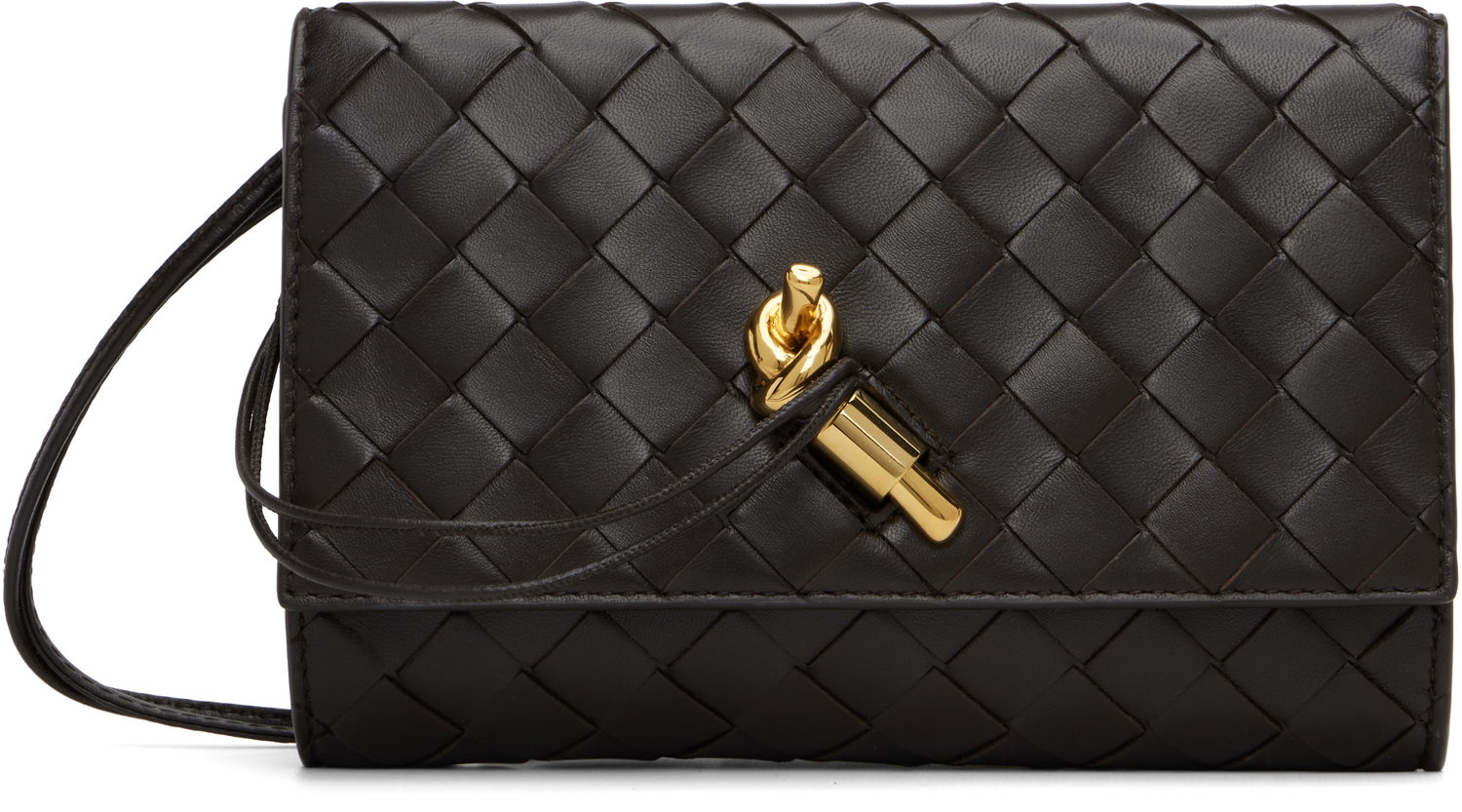 Портфейл Bottega Veneta Bottega Veneta Andiamo Intrecciato Leather Wallet on a Strap Кафяво | 836940 VCPP2, 0