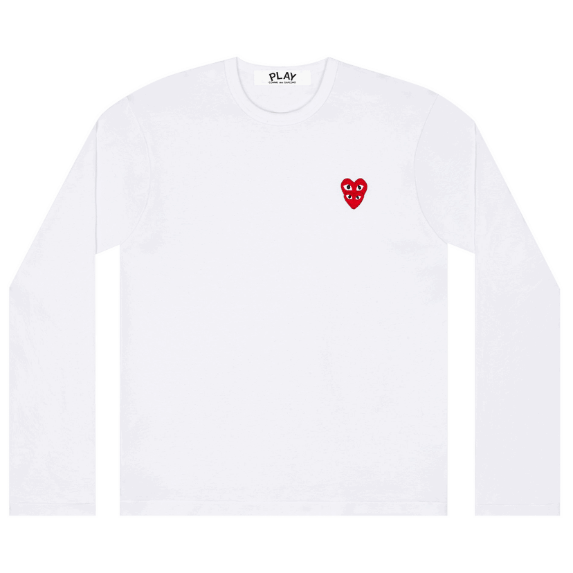Тениска Comme des Garçons PLAY Double Heart Long-Sleeve T-Shirt Бяло | AZ T292 051 2