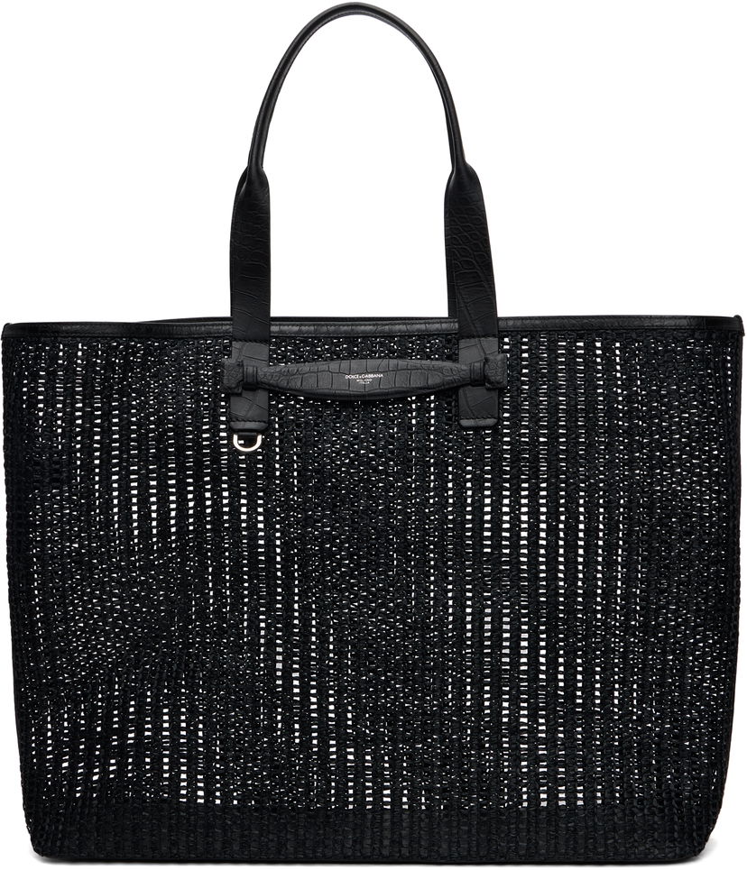 Голяма пазарска чанта Dolce & Gabbana Dolce&Gabbana Woven Mesh & Calfskin Shopper Tote Черно | BM2453A9O94