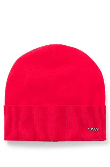 Шапка BOSS BOSS Wool and Cashmere Beanie with Logo Trim Червено | 50524276, 0