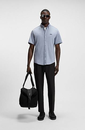 Риза BOSS Regular-Fit Cotton Jersey Shirt Синьо | 50544784, 1