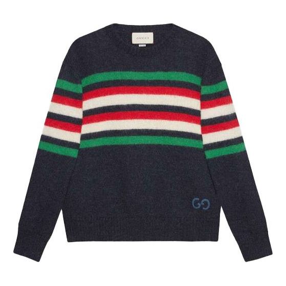 Пуловер Gucci Alpaca Blend Striped Crew Neck Sweater Синьо | 633614-XKBIP-4804, 0