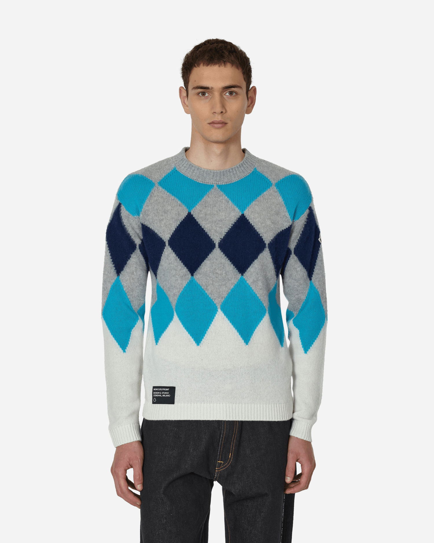 Пуловер Moncler FRGMT Argyle Wool and Cashmere Sweater Синьо | 9C00001M1127 P07, 0
