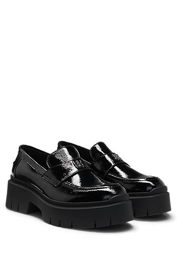 Кецове и обувки BOSS Chunky-Sole Leather Loafers with Stacked-Logo Trim Черно | 50538597