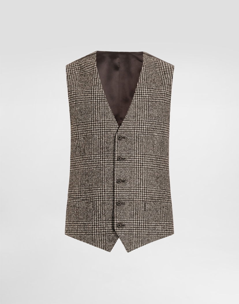 Жилетка Dolce & Gabbana Dolce & Gabbana Glen Plaid Alpaca Vest Кафяво | G702UTFQMKDS8101