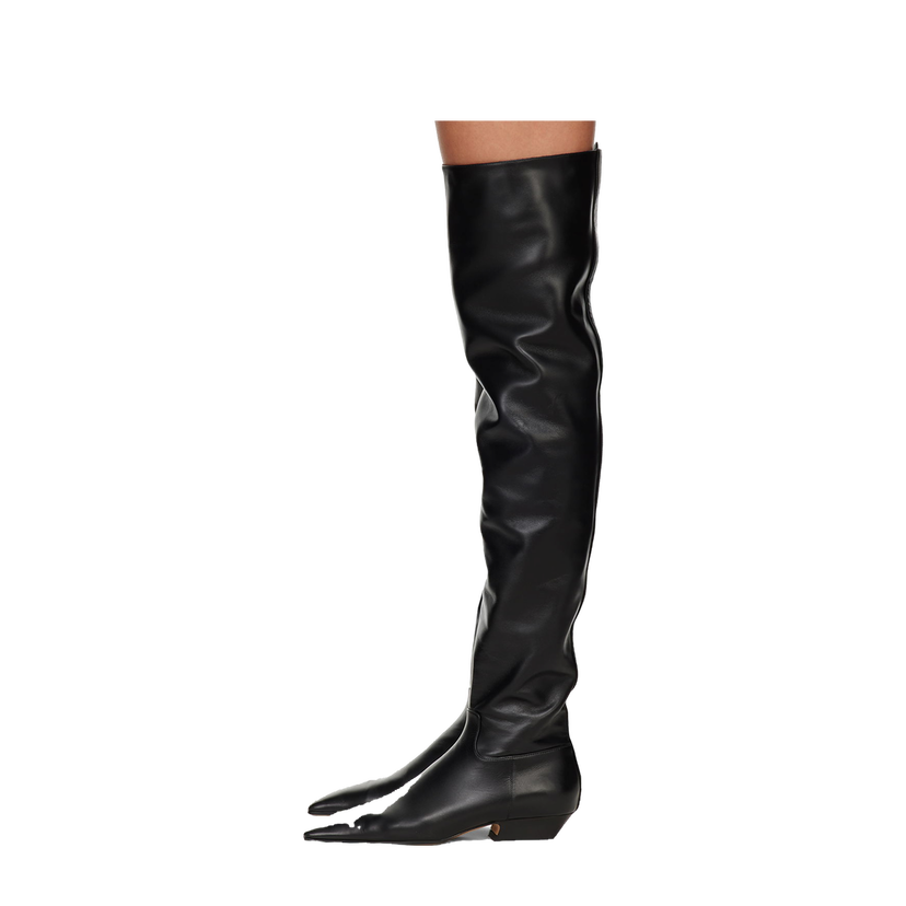 Кецове и обувки Khaite Black 'The Marfa Over-The-Knee Flat' Boots Черно | F1070-824