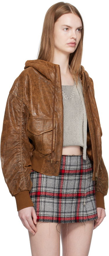 Яке бомбър R13 R13 Shirred Oversized Leather Bomber Jacket Кафяво | R13WR429-R540A, 1