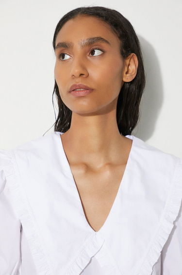 Риза GANNI V-Neck Blouse With Collar Бяло | F8635, 4