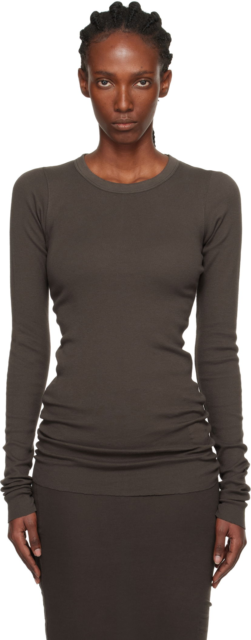 Тениска Rick Owens DRKSHDW Concordians Ribbed Long-Sleeve T-shirt Кафяво | DS02E7217 RN