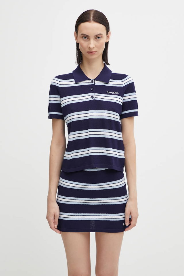 Sporty & Rich Serif Logo Silk Pique Cropped Polo