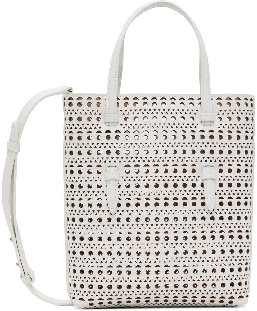 Голяма пазарска чанта Alaïa Perforated Leather Tote Bag Бяло | AA1S06818CA263