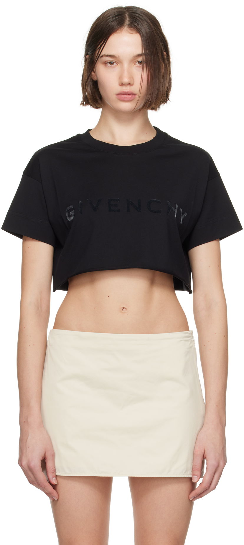 Съкратен топ Givenchy Cropped T-shirt Черно | BW70C5P6VY008