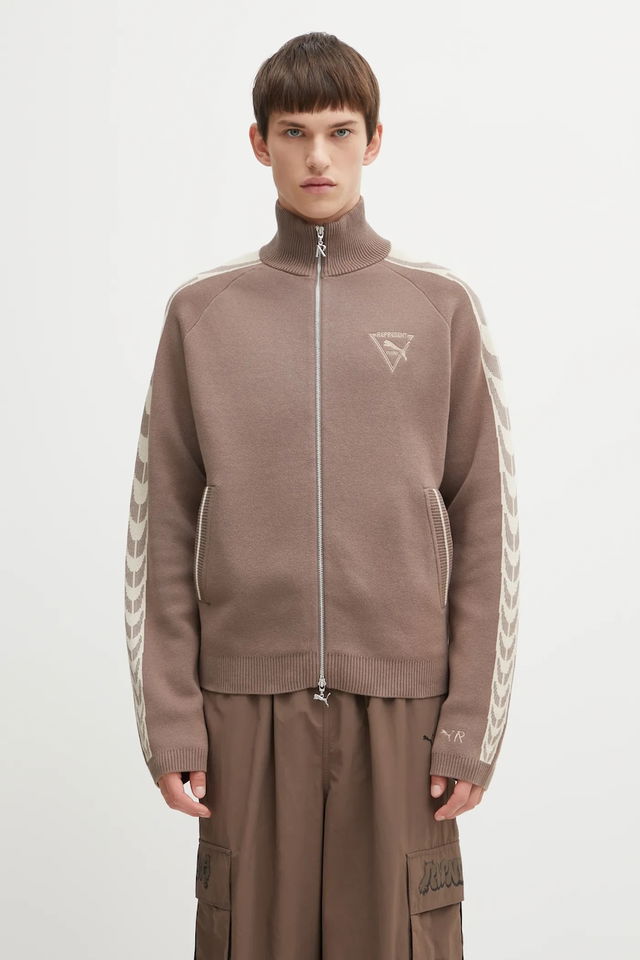 PUMA x REPRESENT High-Neck Knit Track Jacket with Chevron Stripes