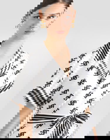 Риза Dolce & Gabbana Dolce & Gabbana DG All-Over Logo Print Silk Twill Shirt Бяло | F5G67THI1Z6HA9CN, 3