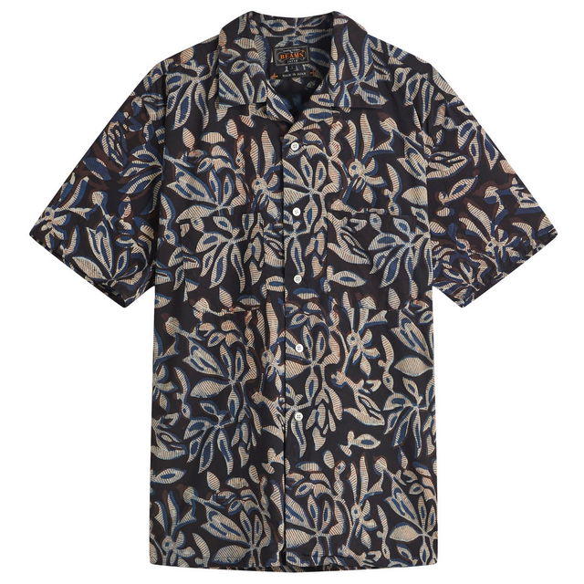 Beams Plus Open Collar Block Print Leaf Shirt, Size Large