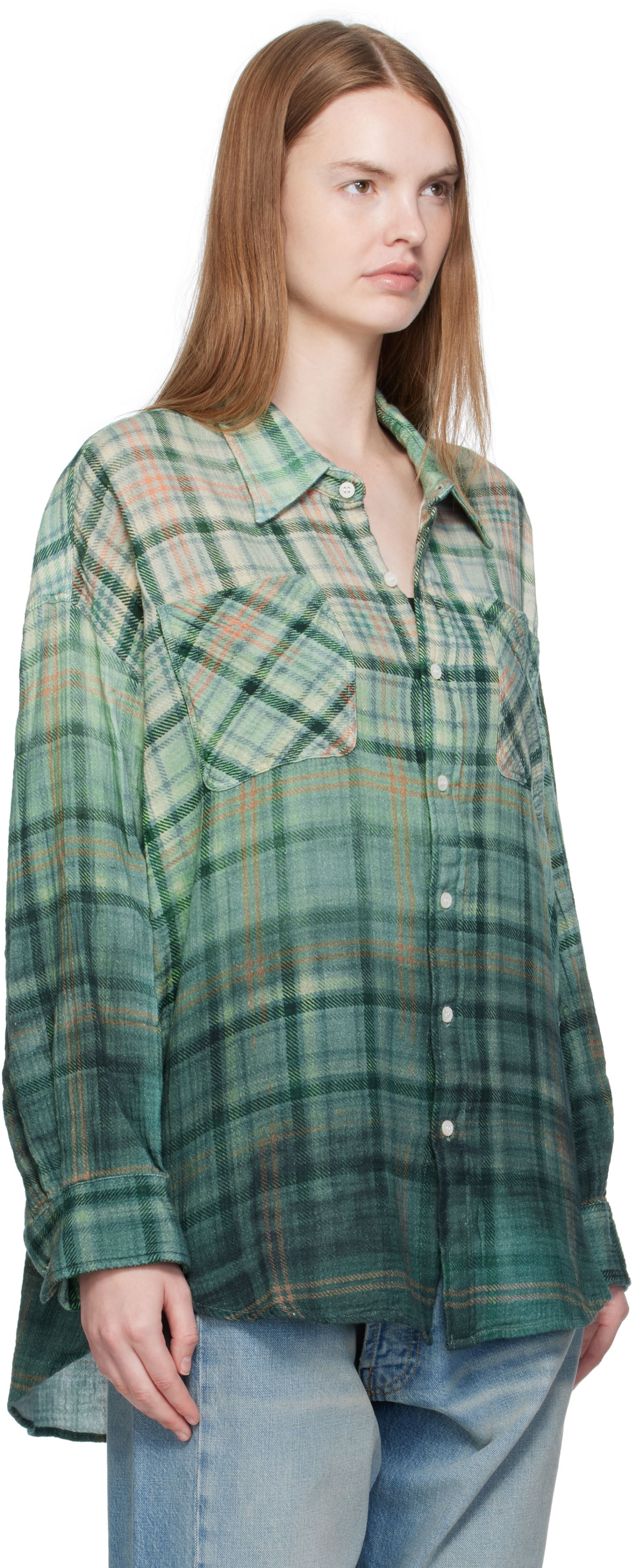 Риза R13 R13 Drop Neck Plaid Work Shirt Зелено | R13WR015-R556B, 1