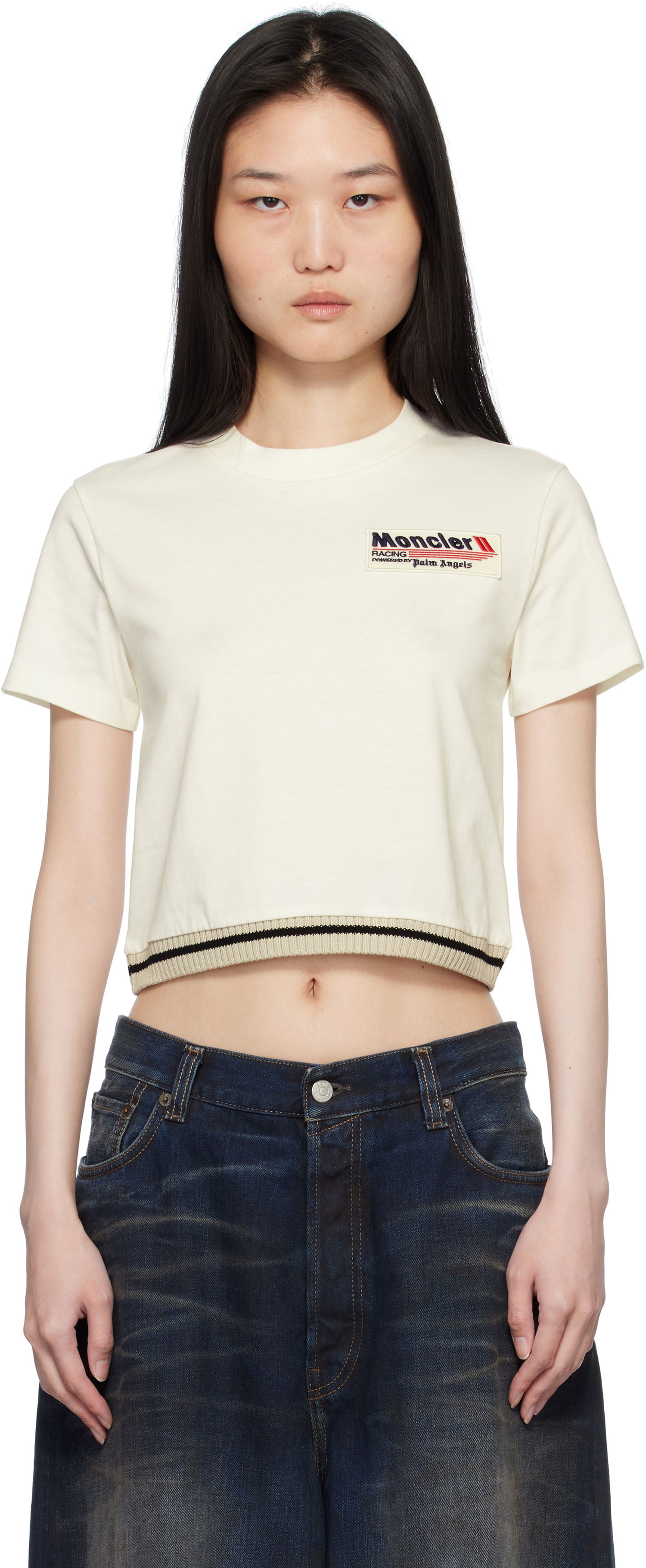 Съкратен топ Moncler Palm Angels Cropped Graphic T-Shirt Бяло | J209L8C0000289AKK, 0