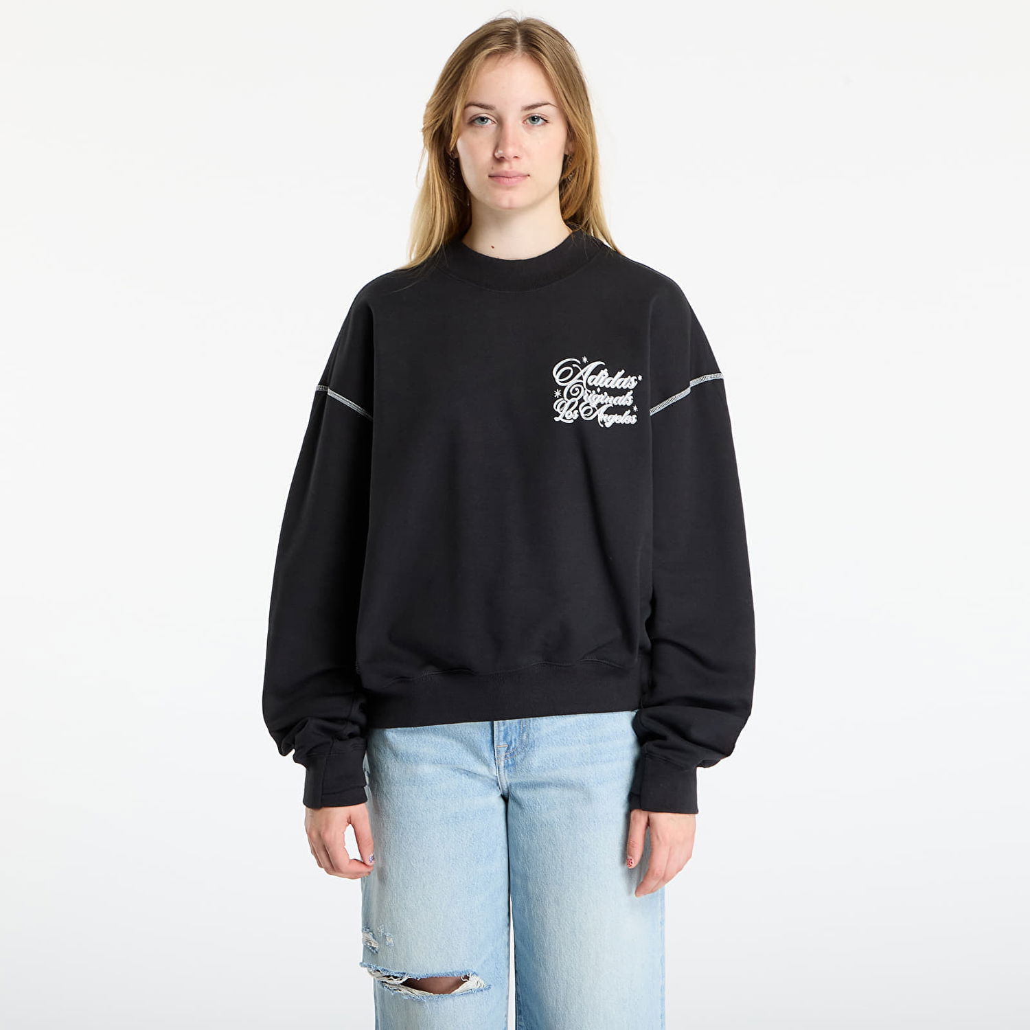 Суитчър adidas Originals Santa Monica Crewneck Sweatshirt Черно | JX6129, 1