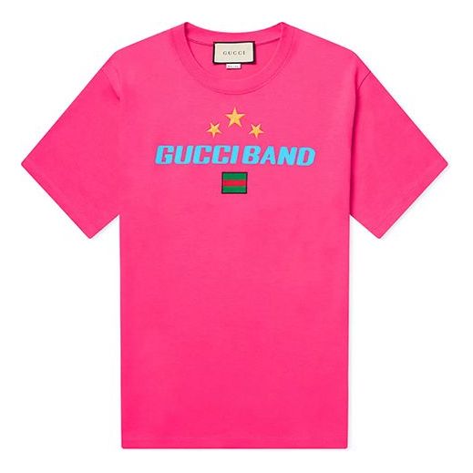 Тениска Gucci Band Print Oversize T-Shirt Розово | 565806-XJB2W-5092