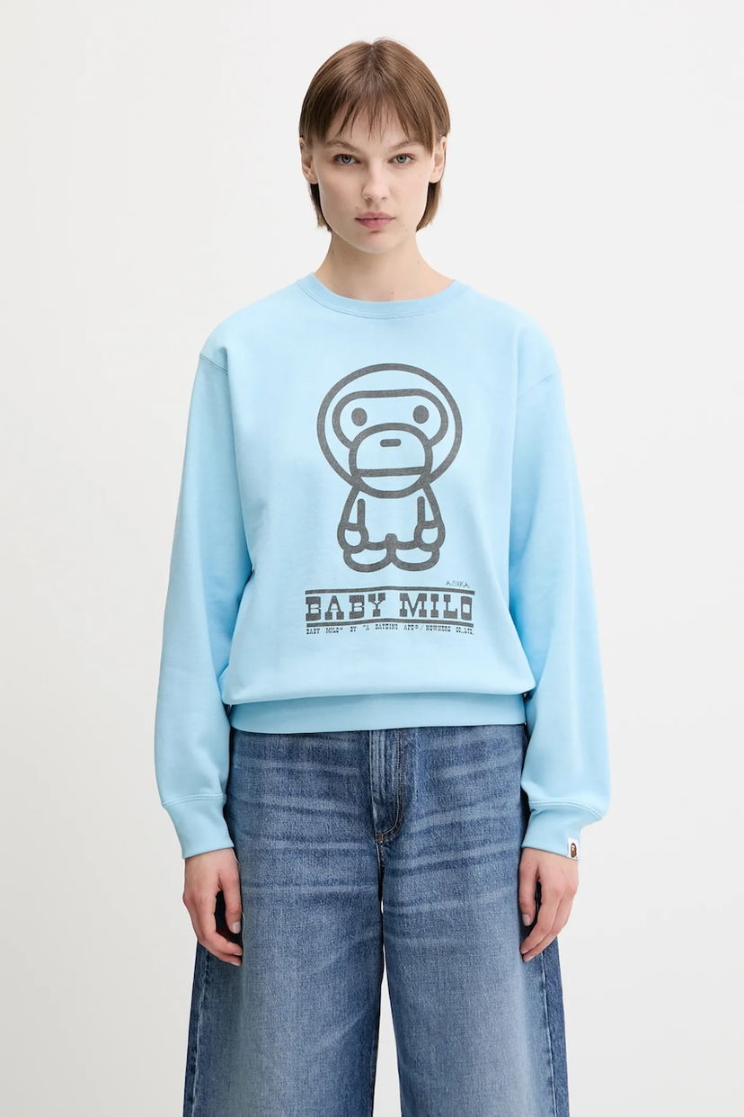 Суитчър BAPE A Bathing Ape Baby Milo Volume Sleeve Crewneck Sweatshirt Синьо | 2L30213005