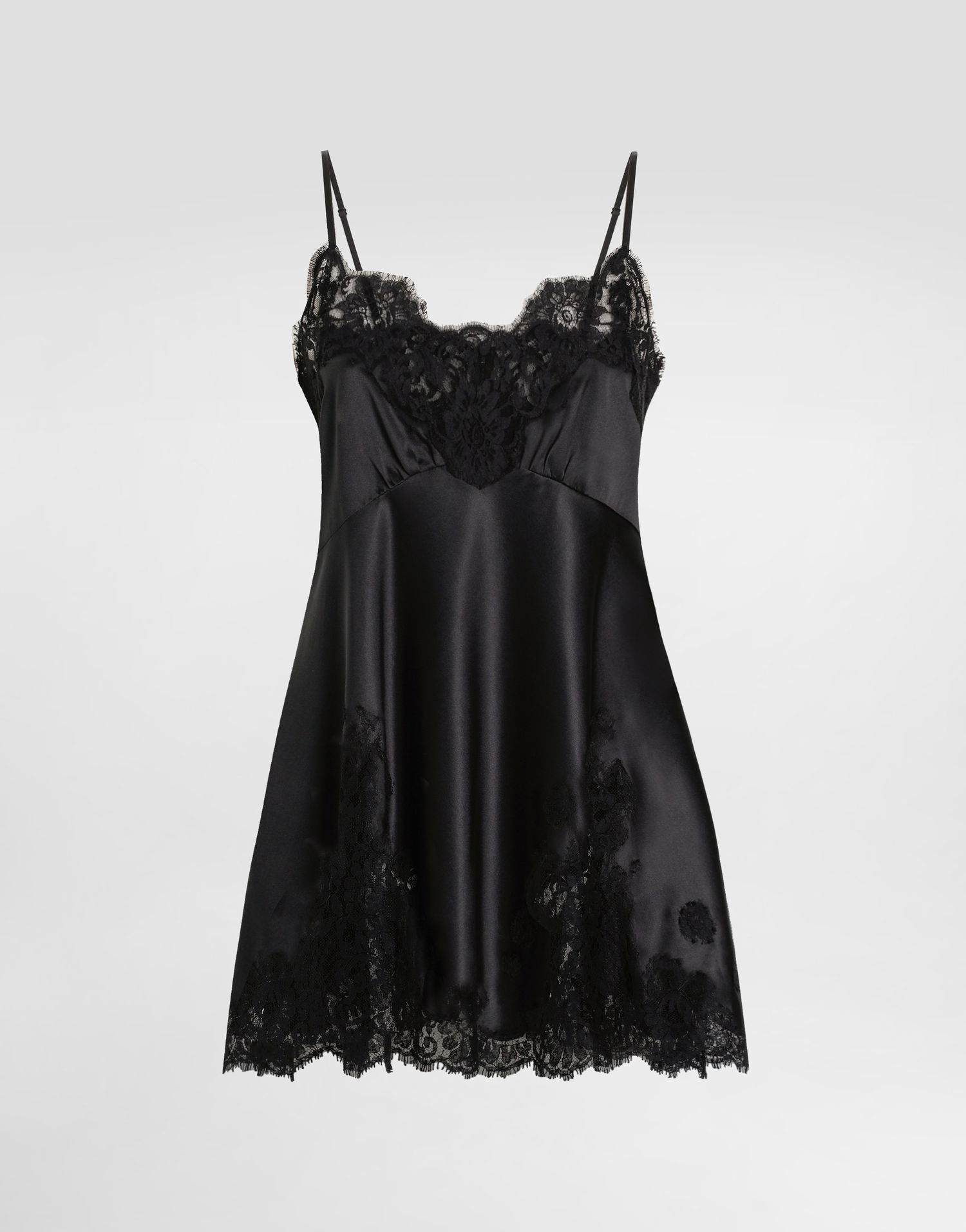Pокля Dolce & Gabbana Dolce & Gabbana Stretch Satin Mini Dress with Lace Черно | F60FFTFURAGN0000, 0