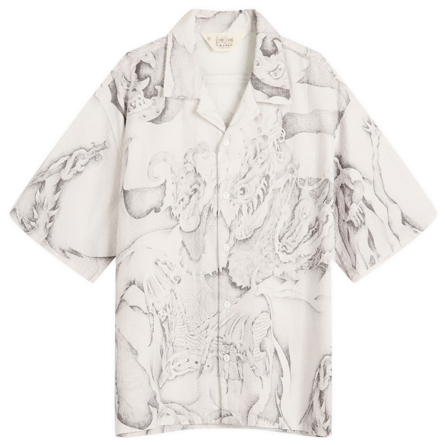 Риза Brain Dead Brain Dead Dragonspeaker Seersucker Vacation Shirt, Size Large Бяло | BDP25T050043-WHT, 1