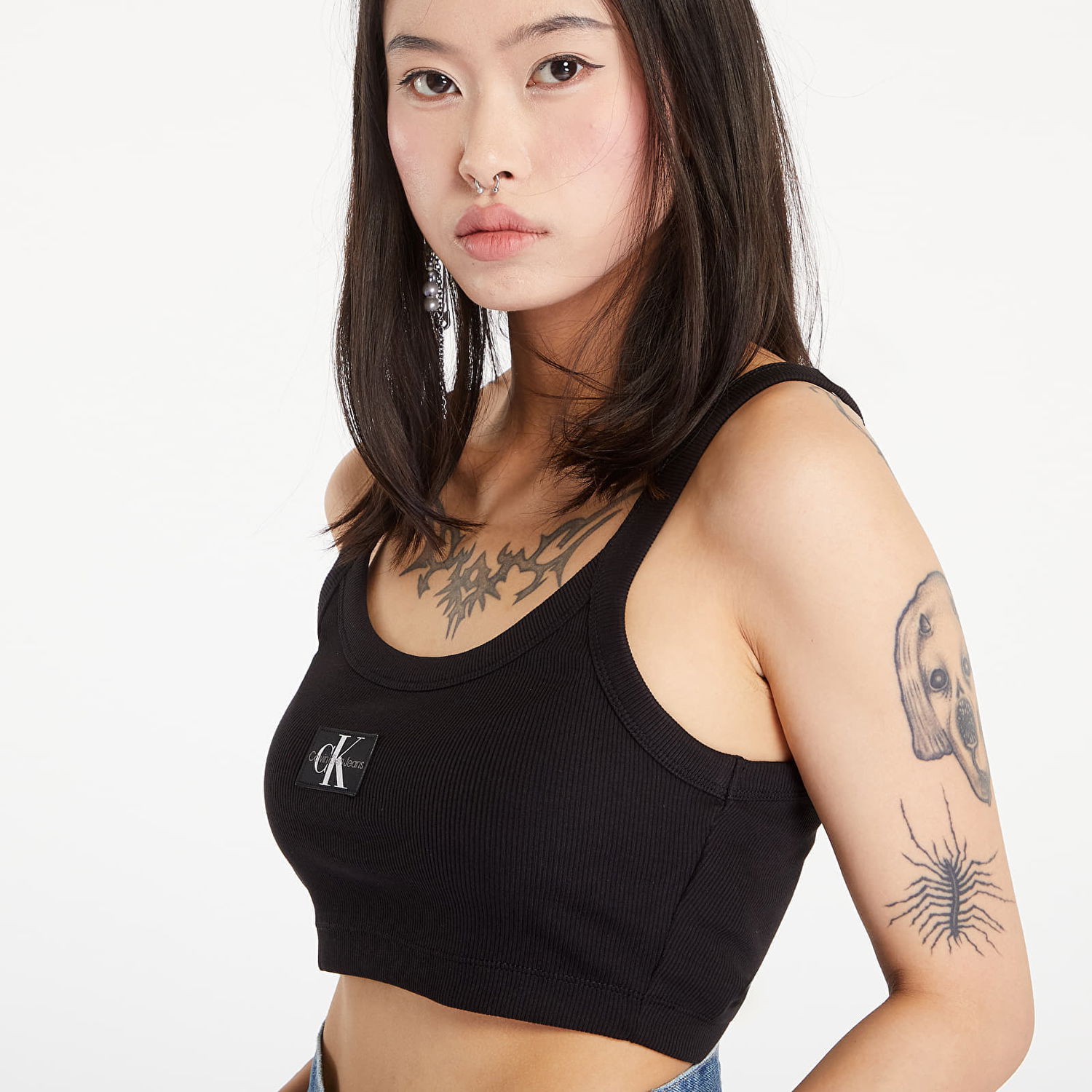 Съкратен топ CALVIN KLEIN Ribbed Cotton Bralette Top Black Черно | J20J223558 BEH, 1
