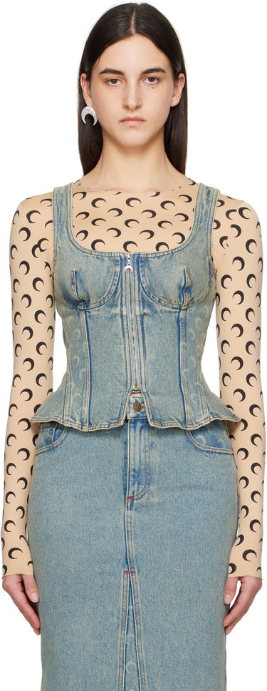 Пола Marine Serre Marine Serre Moon Laser Denim Corset Top Синьо | WTO408A CDEN0003, 0